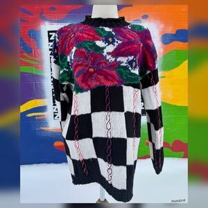 Vintage 1990's Knitted By Hand Dana Brooke Chunky Sweater XL